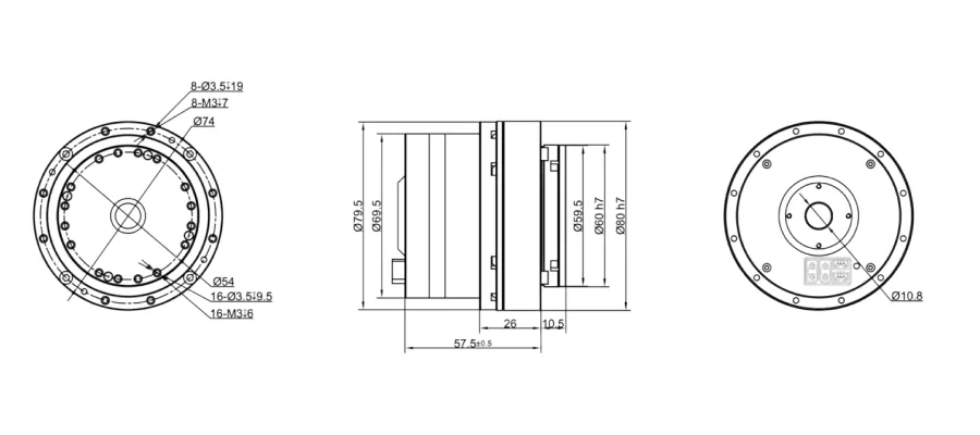 PHA17H-101-C谐波关节模组外形与安装尺寸图