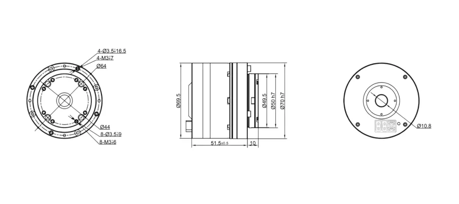 PHA14H-101-C谐波关节模组外形与安装尺寸图