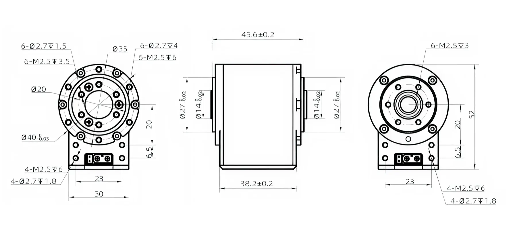 PP08D Planetary Joint Module Outline and Mounting Dimensions