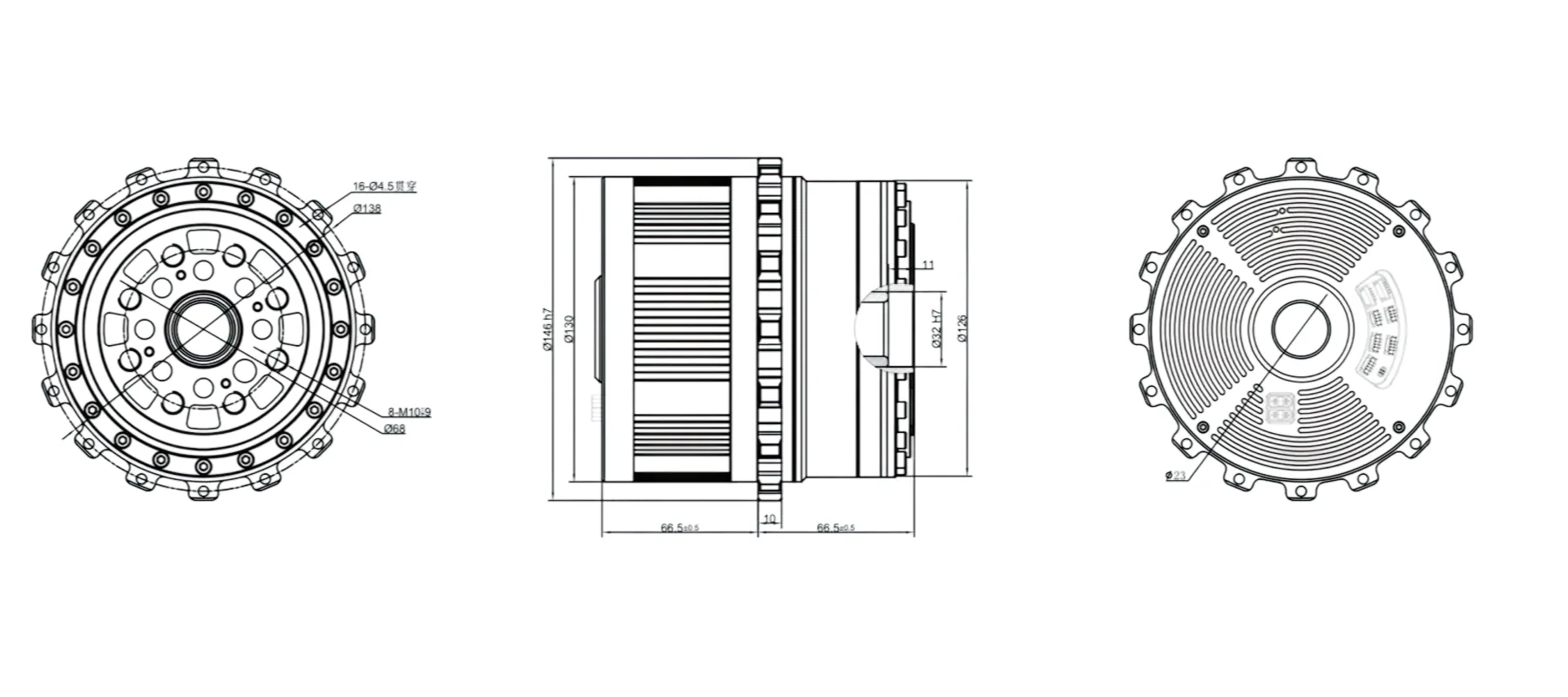 RHU40H-130谐波关节模组外形与安装尺寸图