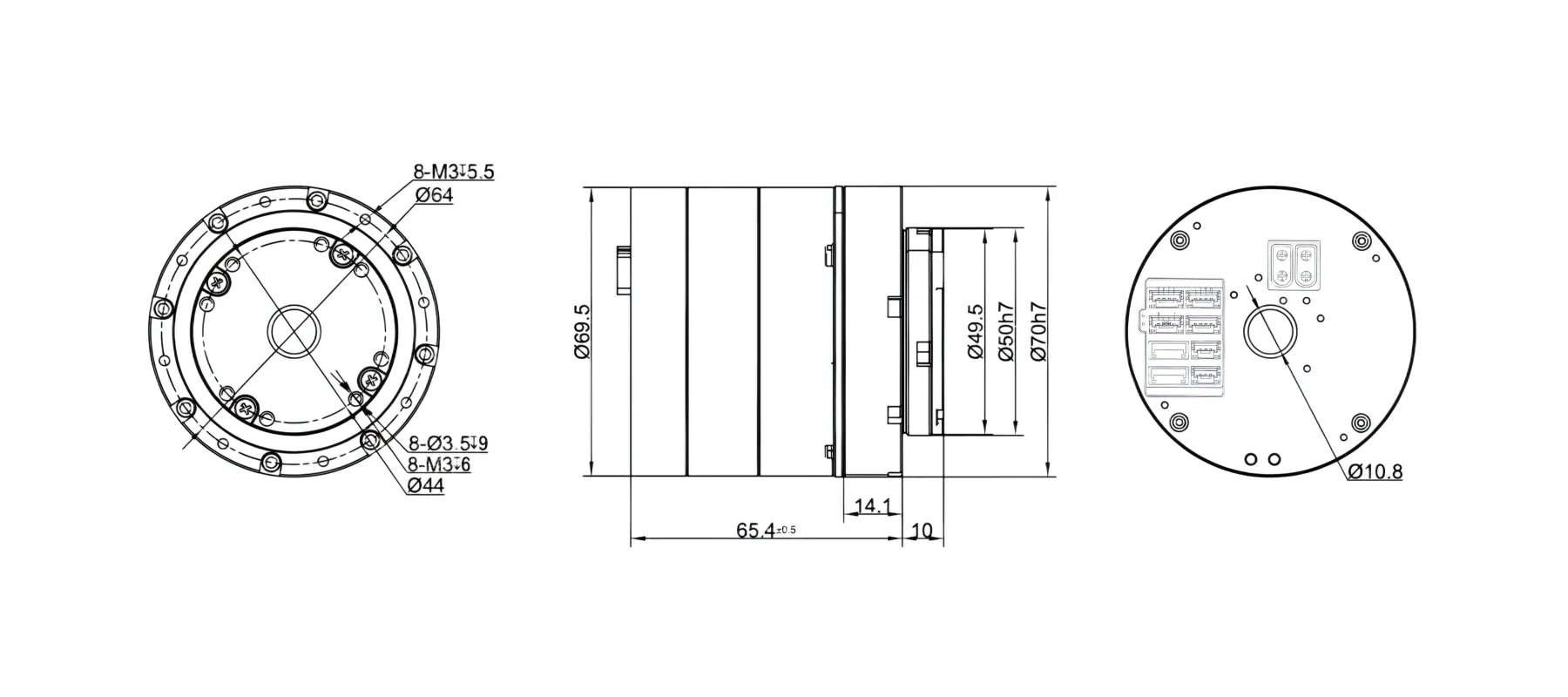 PHU14H-70 Harmonic Joint Module Outline and Mounting Dimensions