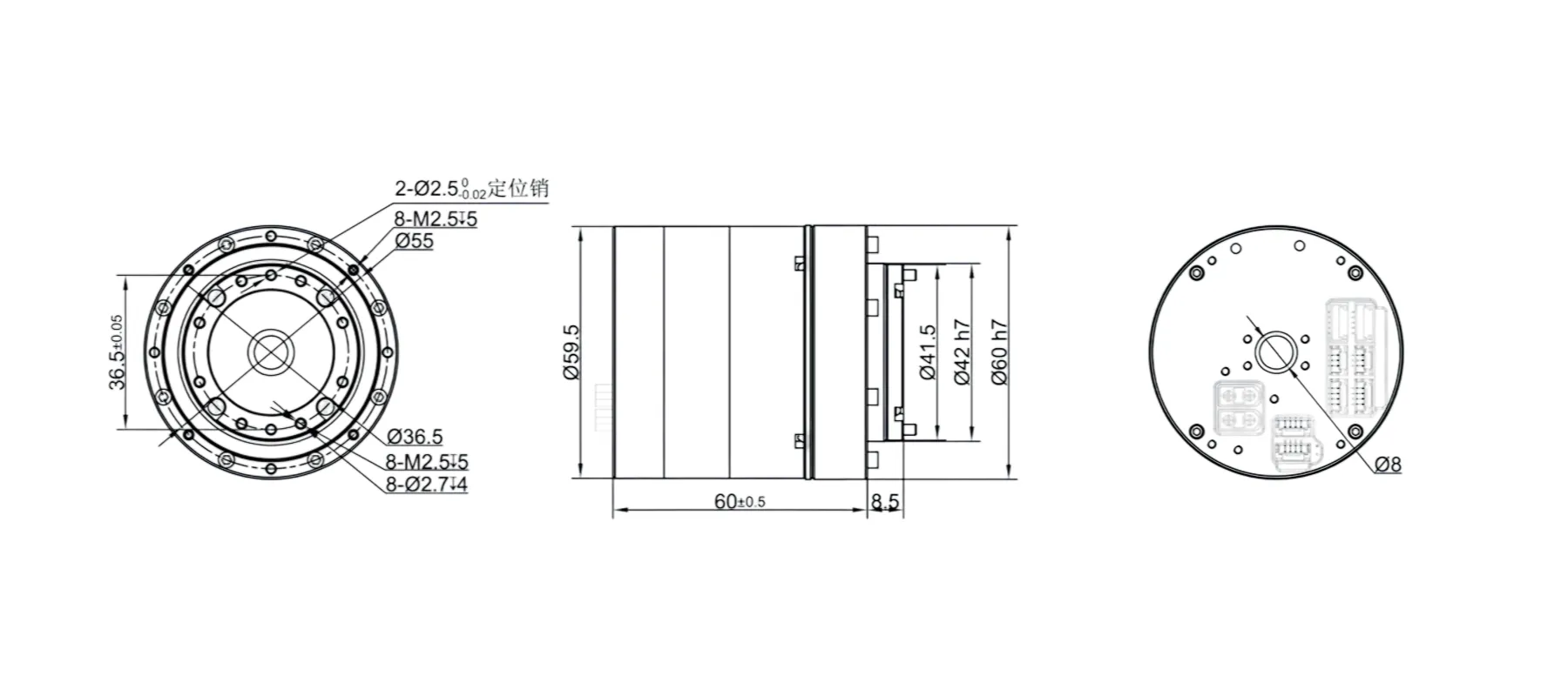 PHU11H-60 Harmonic Joint Module Outline and Mounting Dimensions