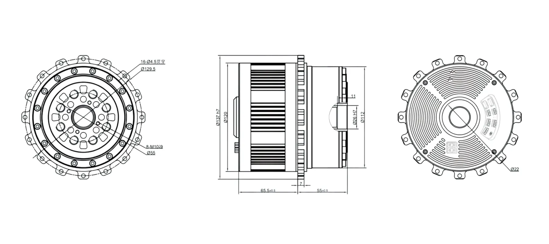 RHU32H-120 Harmonic Joint Module Outline and Mounting Dimensions