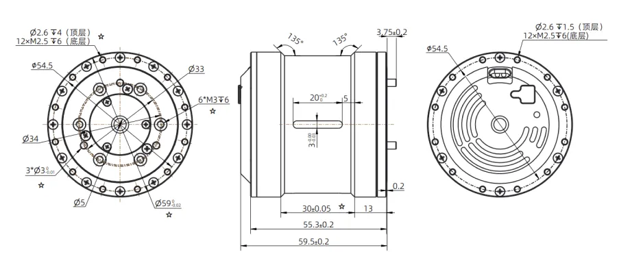 RP50H Planetary Joint Module Outline and Mounting Dimensions