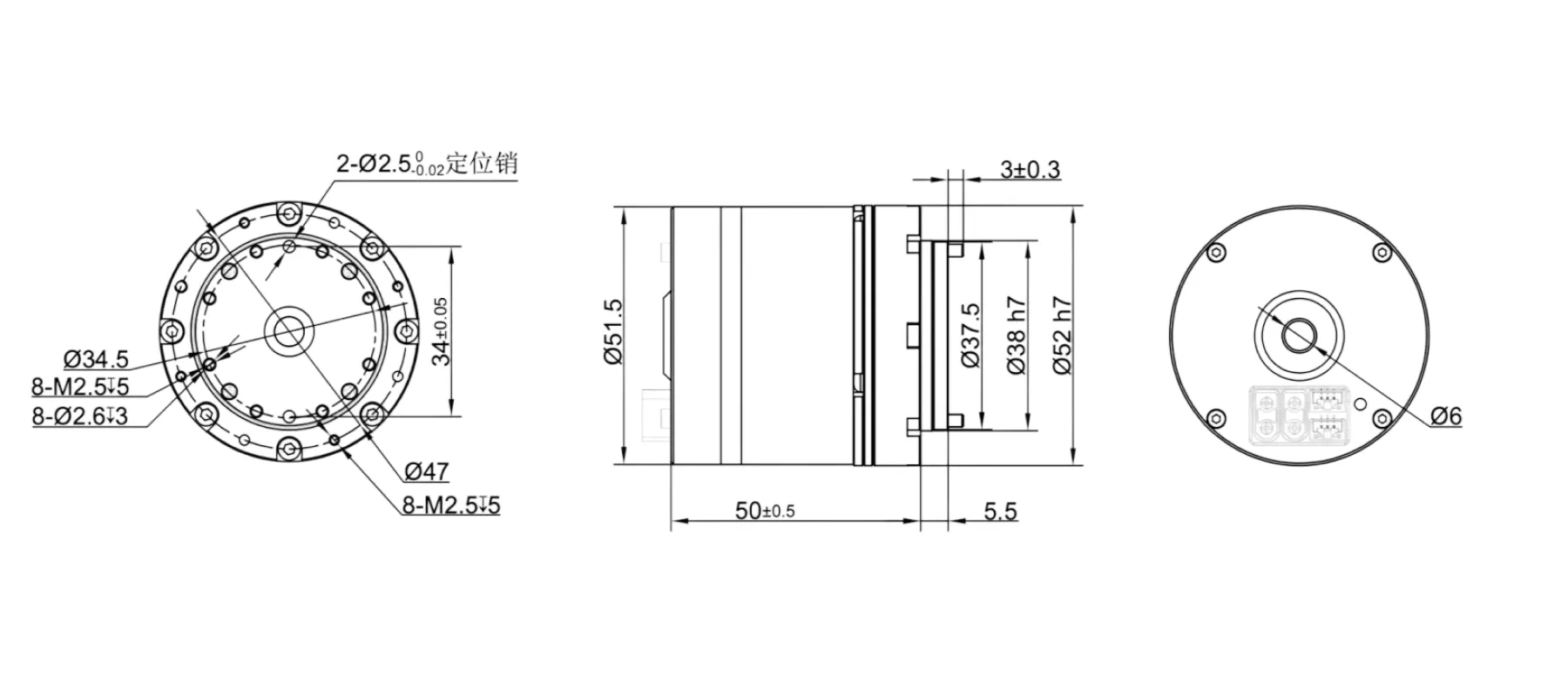 PHA11H-101-C谐波关节模组外形与安装尺寸图