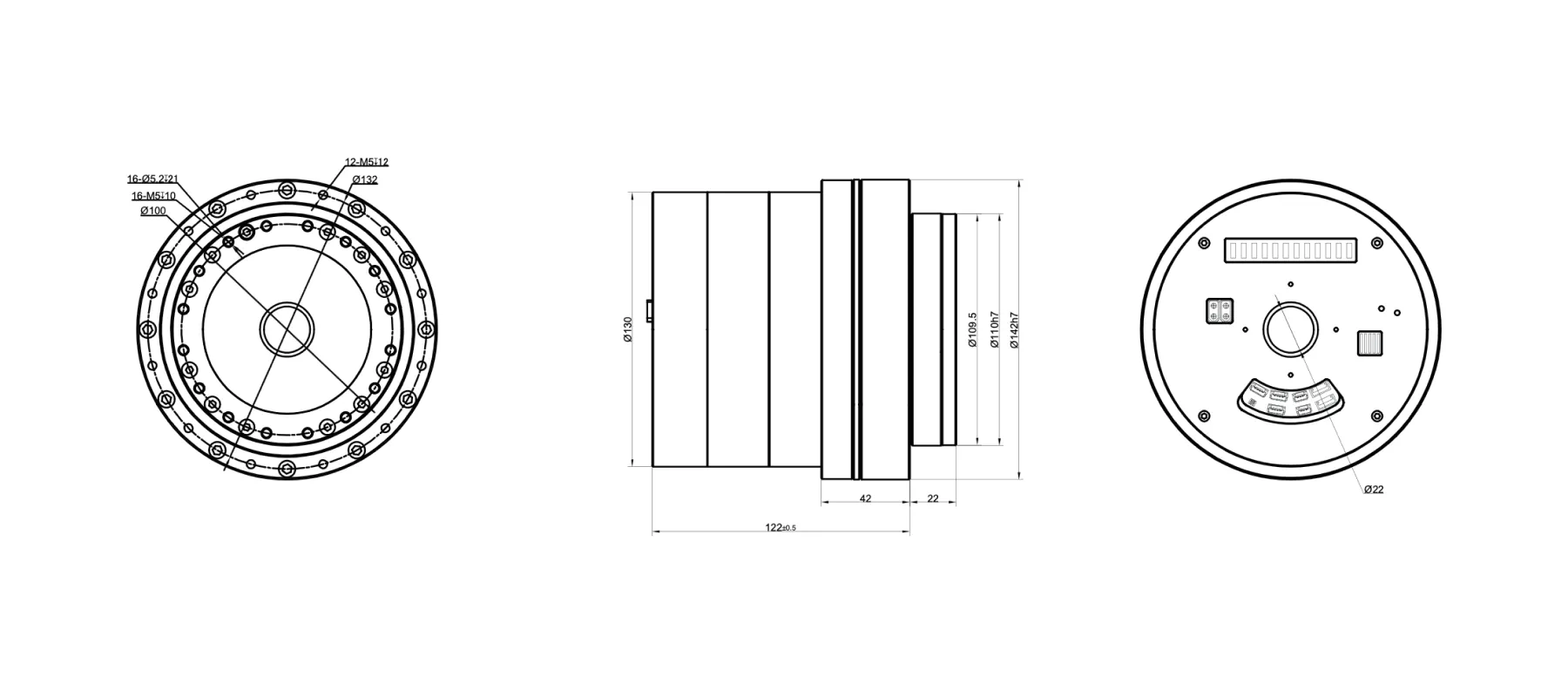 PHU32H-142 Harmonic Joint Module Outline and Mounting Dimensions
