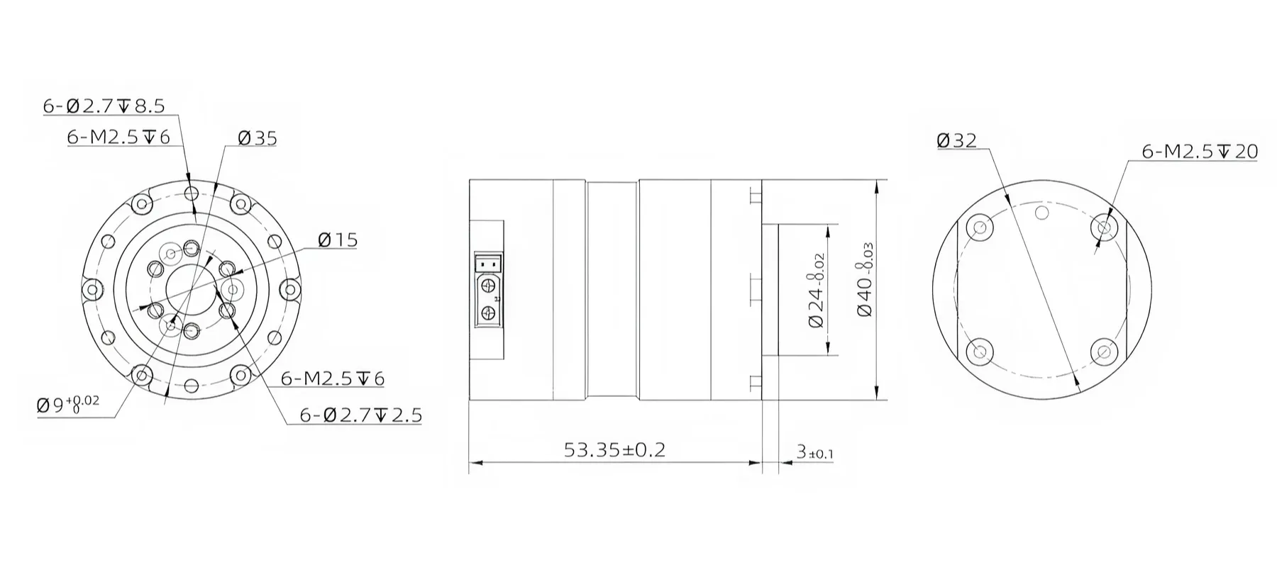 PP08 Planetary Joint Module Outline and Mounting Dimensions