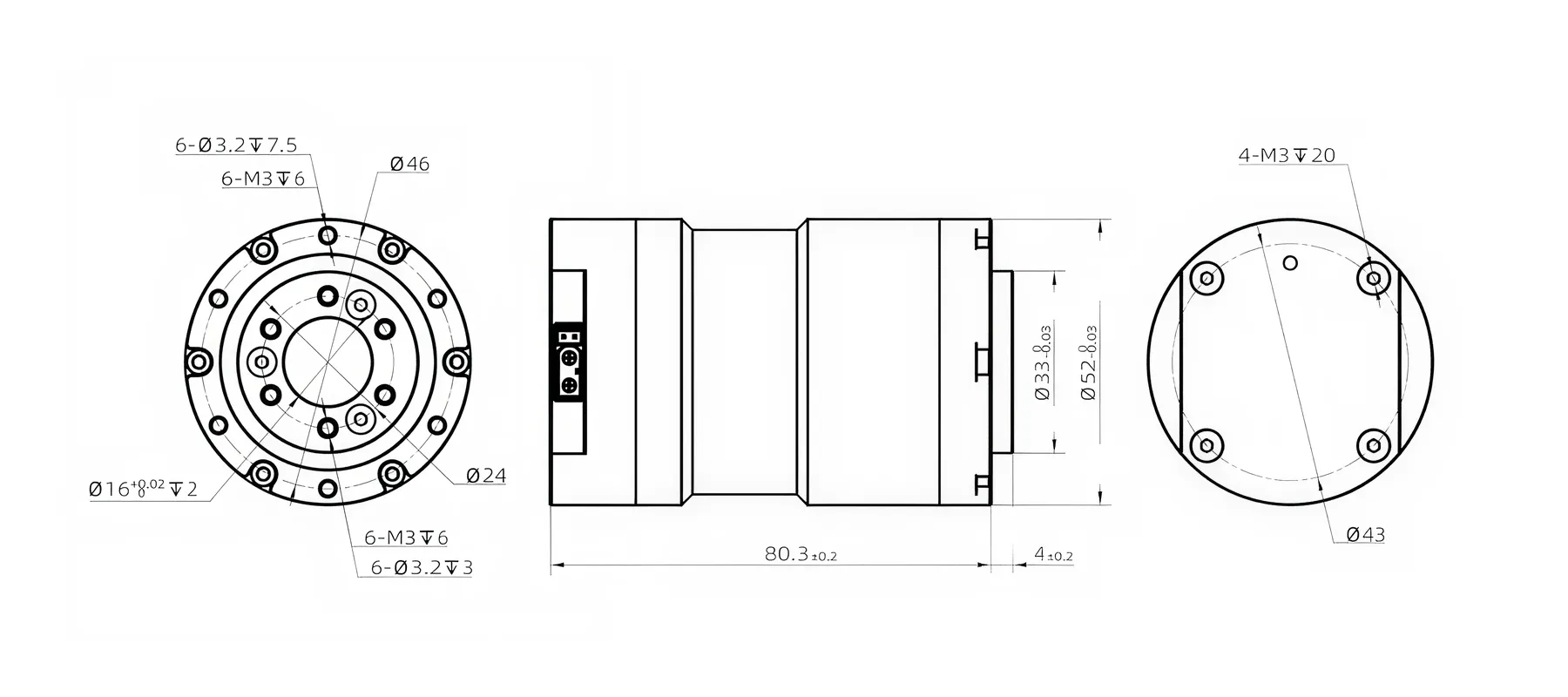 PP11L Planetary Joint Module Outline and Mounting Dimensions