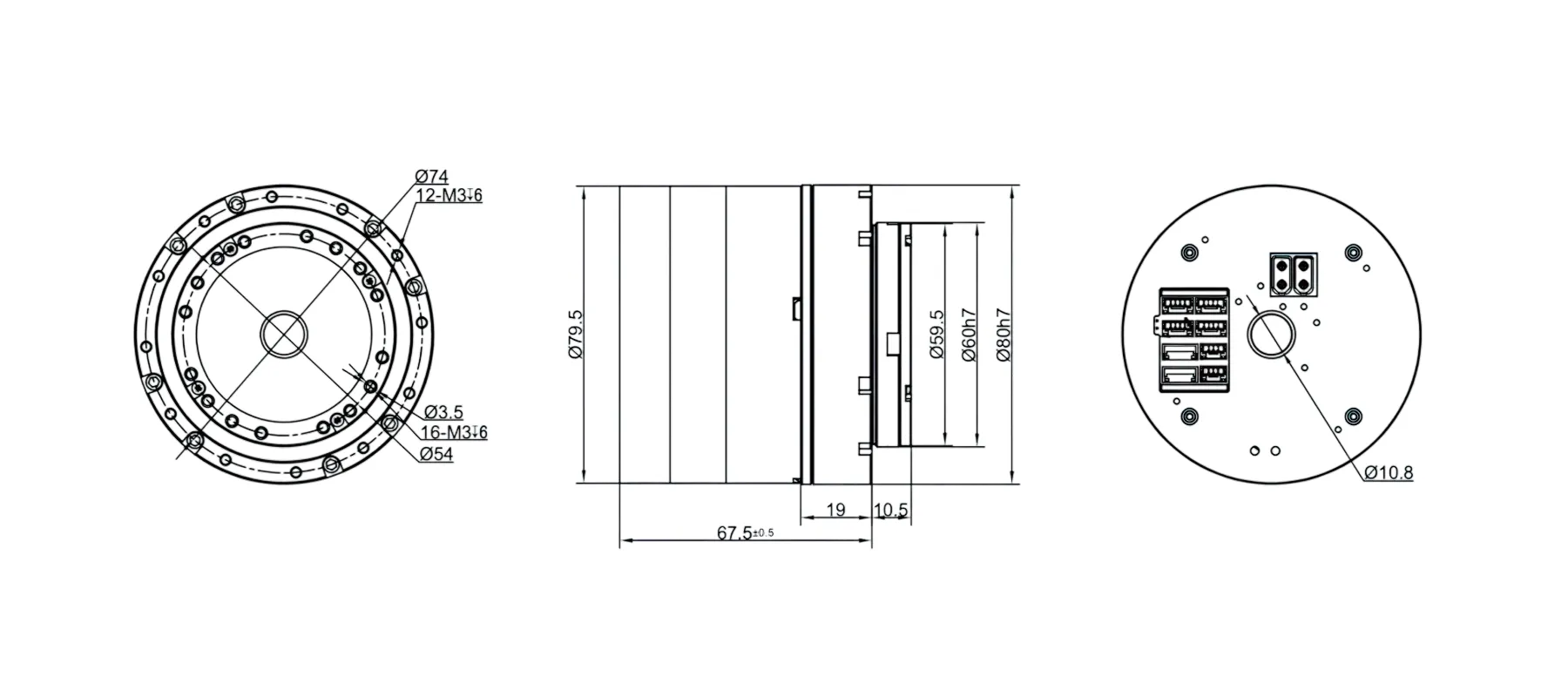 PHU17H-80 Harmonic Joint Module Outline and Mounting Dimensions