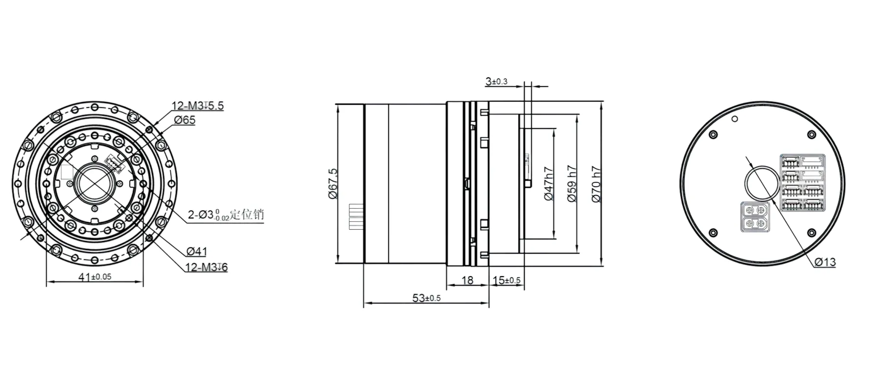 RHU20L-70-N-F Harmonic Joint Module Outline and Mounting Dimensions