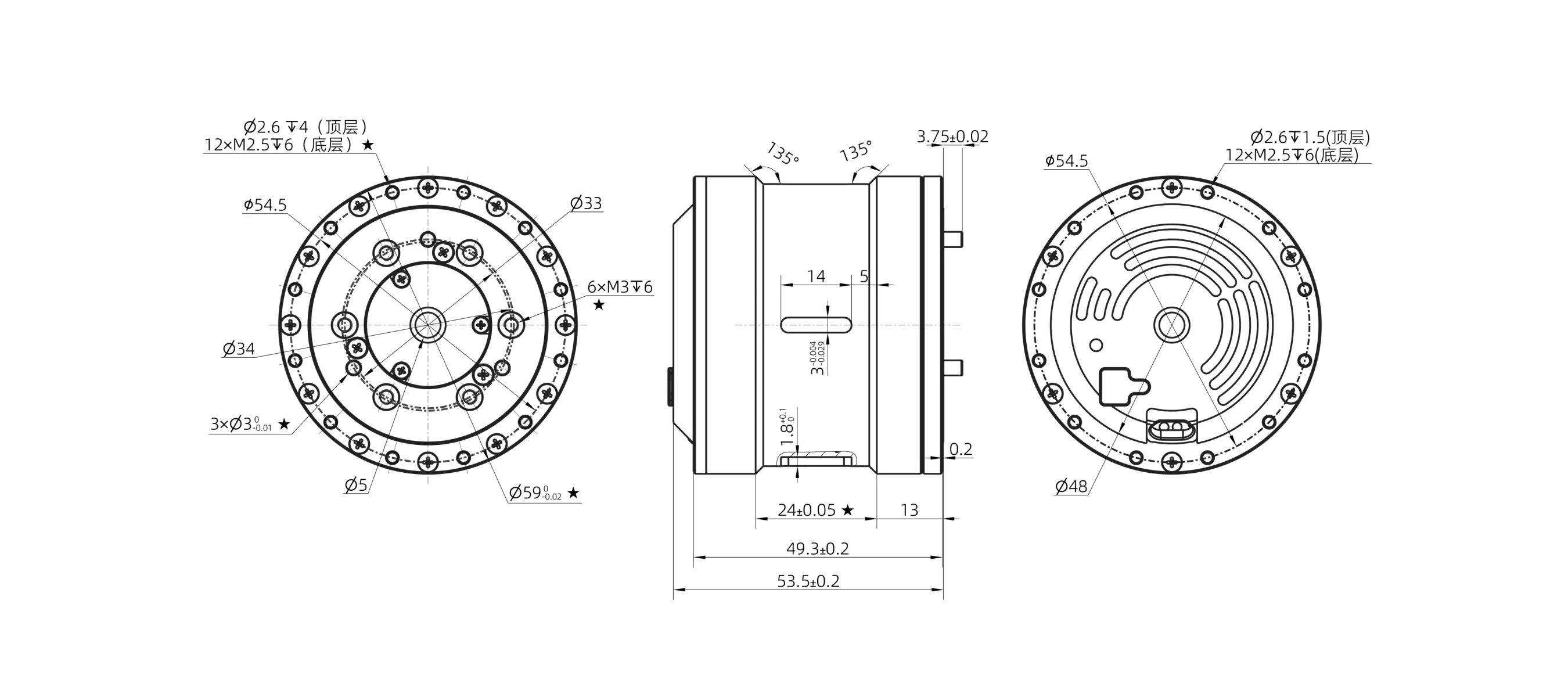 RP50L Planetary Joint Module Outline and Mounting Dimensions